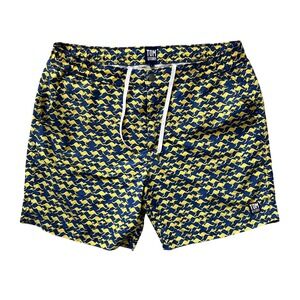Tom and Teddy Mens Kangaroo Swim Trunks Board Shorts Navy Yellow Size Large